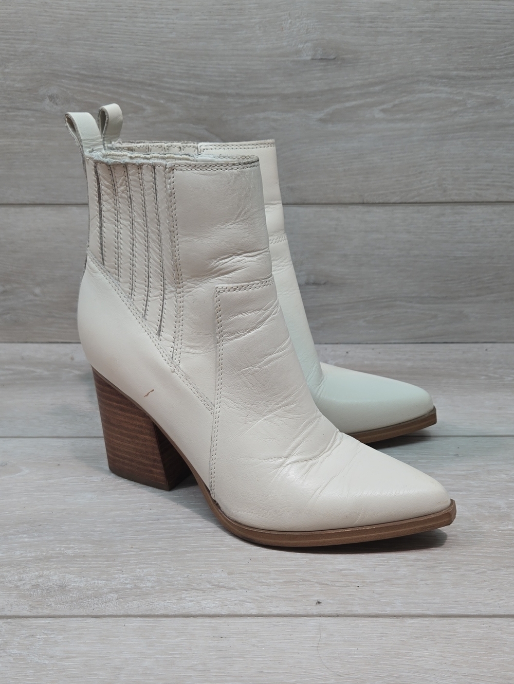 Marc Fisher Women's Marela Cream Leather Ankle Boots Block Heel Shoes Sz 6.5M